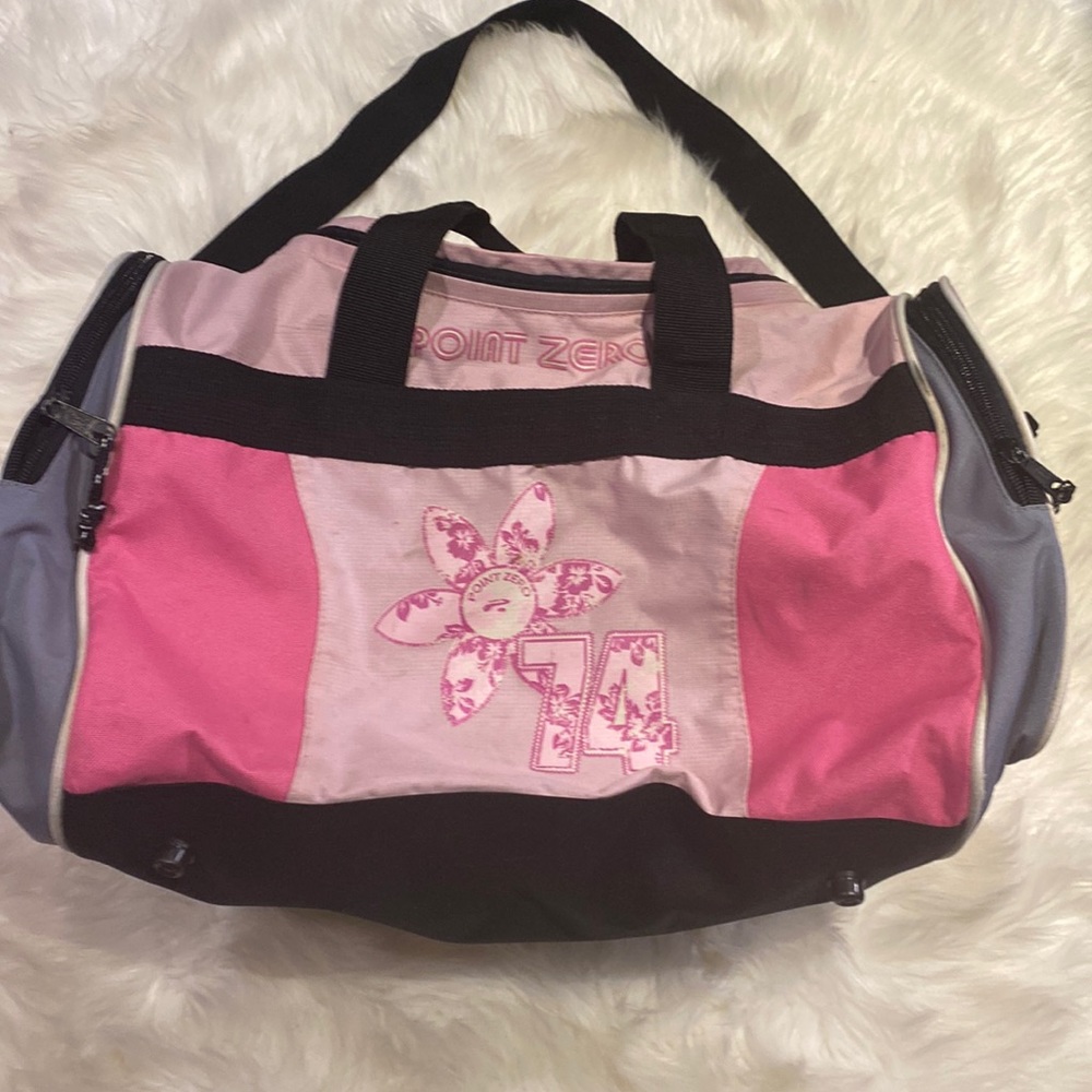 Point Zero Pink Black Grey Travel Tote Shoulder Strap Gym Bag Side Pockets